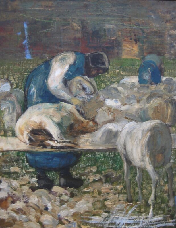The shearing of the sheep (1886) - Giovanni Segantini Tablo