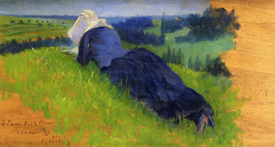 Peasant Woman Stretched out on the Grass (1890) - Henri-Edmond Cross Tablo