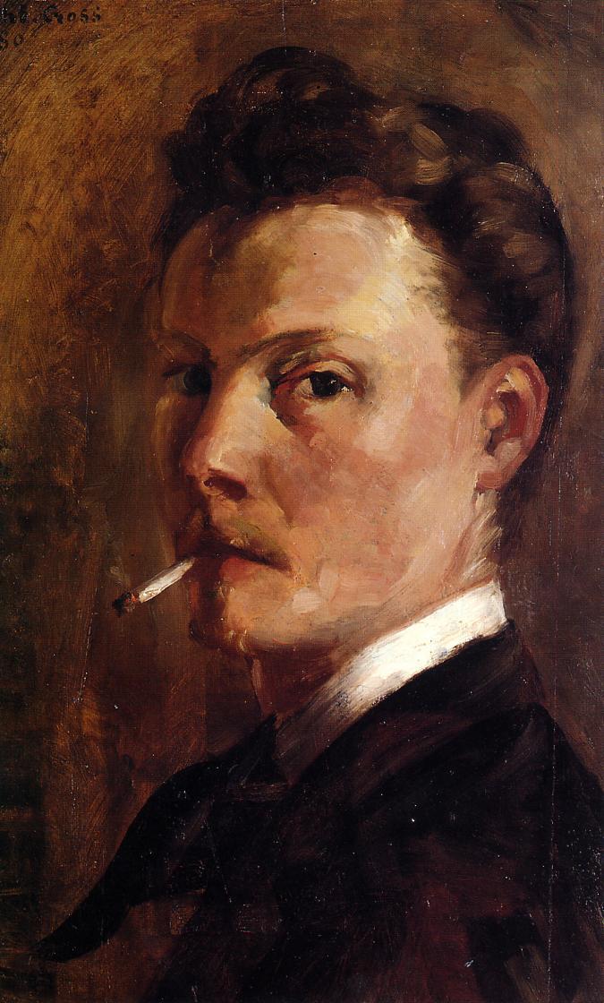 Self Portrait with Cigarette (1880) - Henri-Edmond Cross Tablo