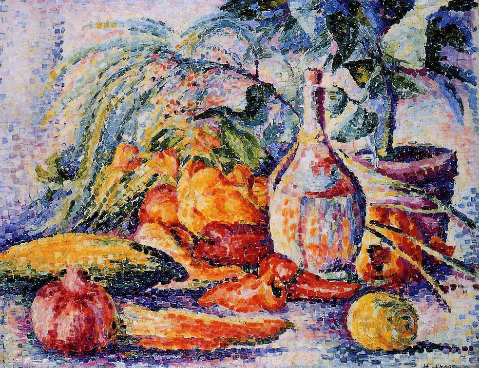Still Life with Bottle of Wine (1904) - Henri-Edmond Cross Tablo