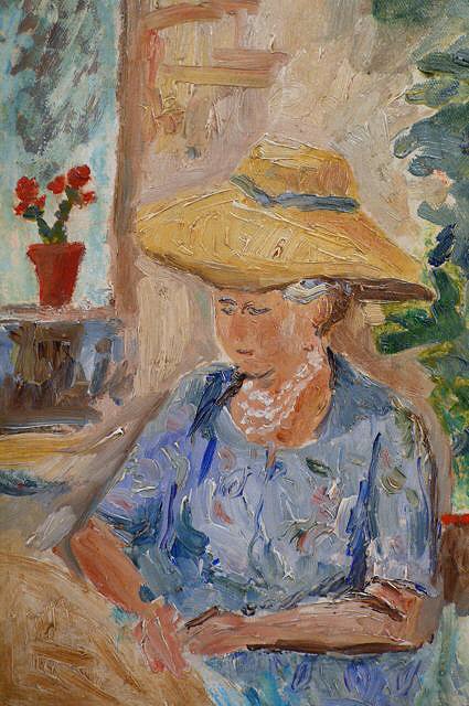 Femme Au Chapeau Dans Son Jardin À Pontoise Louis Hayet tablo - Dekolata