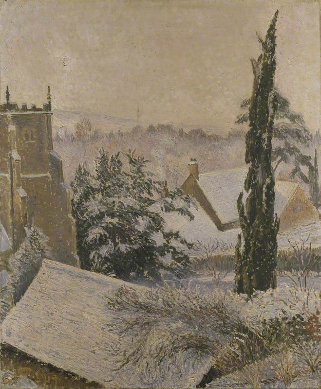 East Knoyle Church. Snow (1918) Lucien Pissarro tablo - Dekolata