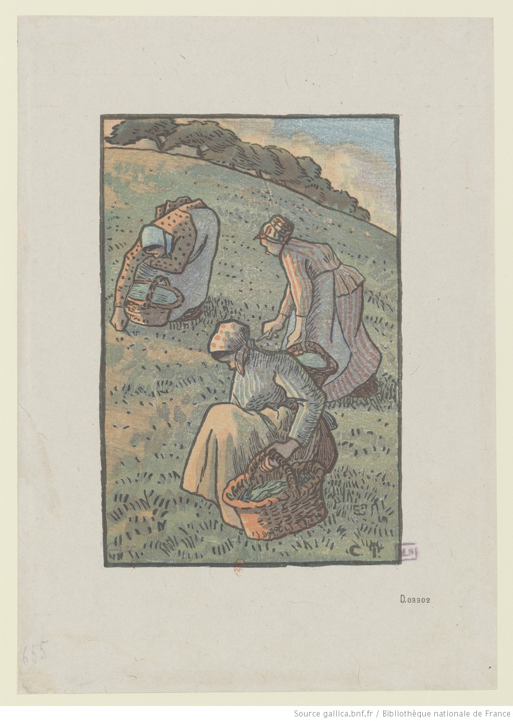 Femmes Cueillant De L'herbe Lucien Pissarro tablo - Dekolata