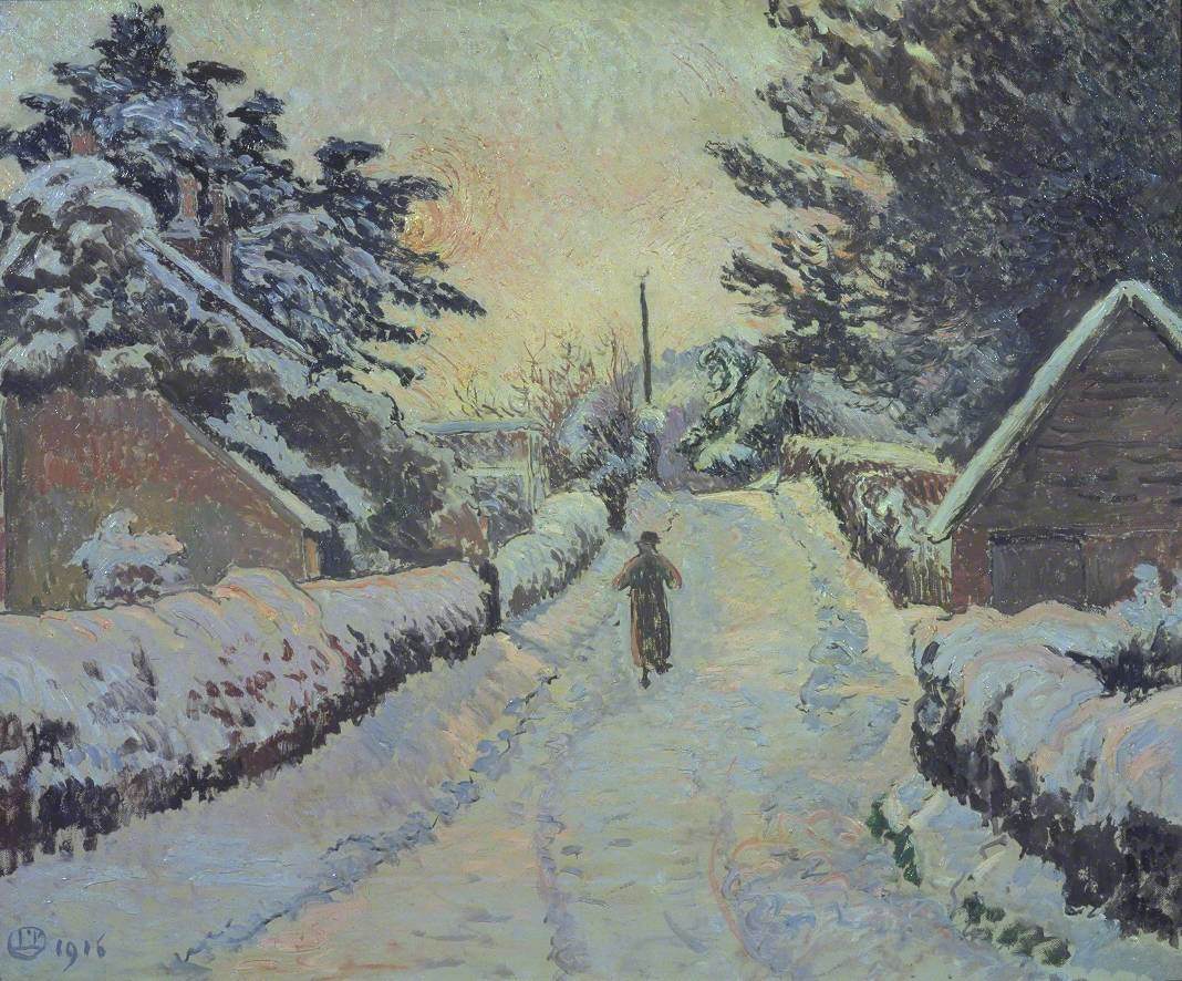 Ivy Cottage, Coldharbour. Sun and Snow (1916) Lucien Pissarro tablo - Dekolata
