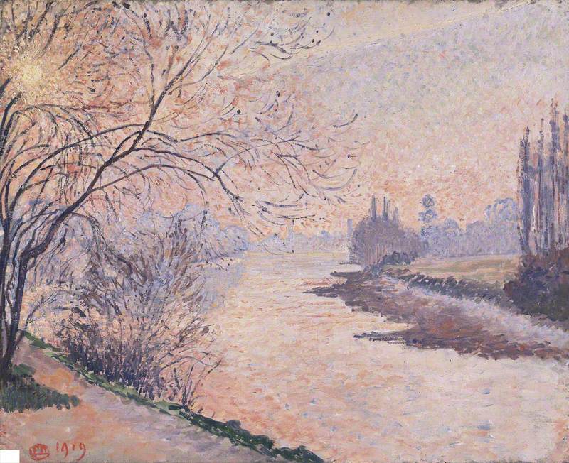 November Sunset on the Thames, Kew (1919) – Lucien Pissarro Tablo