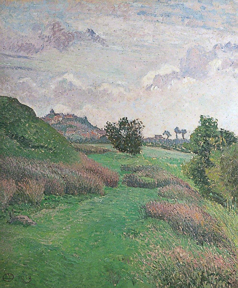 Rye from Cadborough Hill, East Sussex, Grey Afternoon (1913) Lucien Pissarro tablo - Dekolata