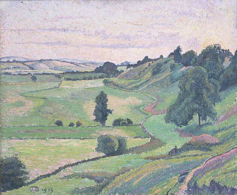 The Hills from Cadborough, Sunset (1913) – Lucien Pissarro Tablo
