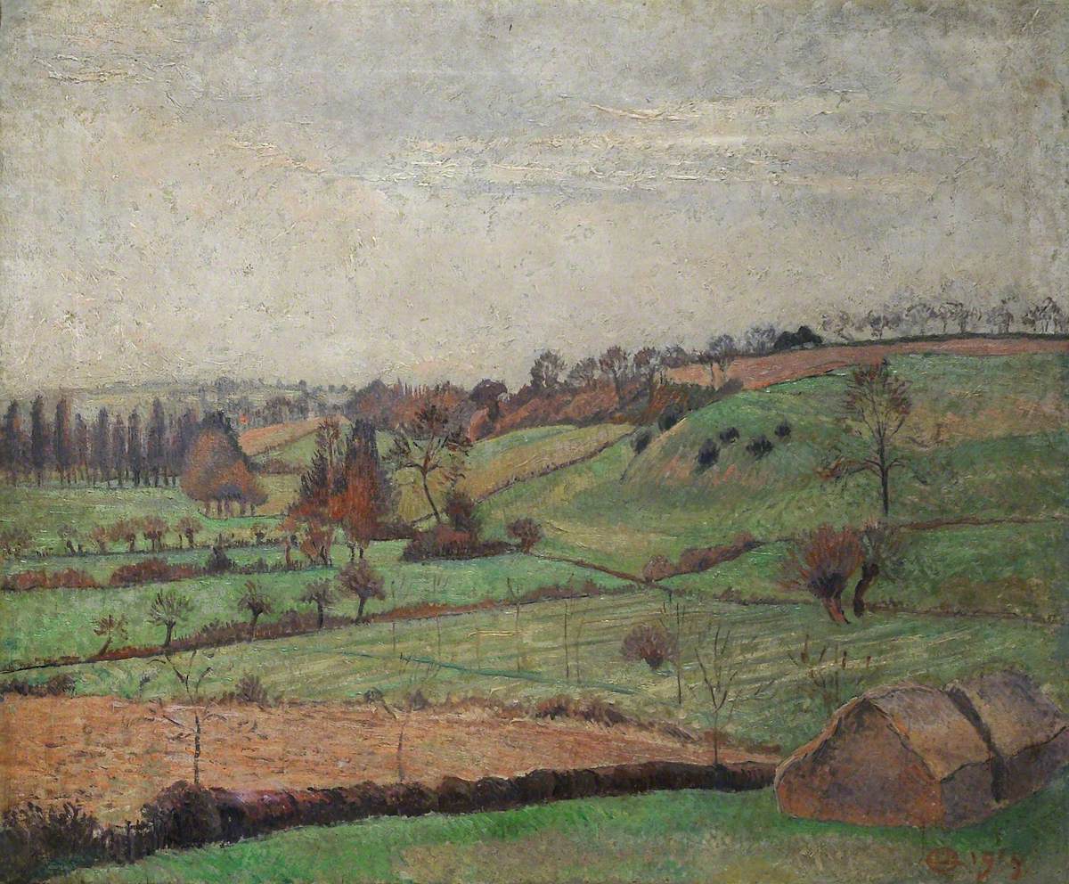The Valley, Duton Hill, Elsenham, Esse (1915) Lucien Pissarro tablo - Dekolata