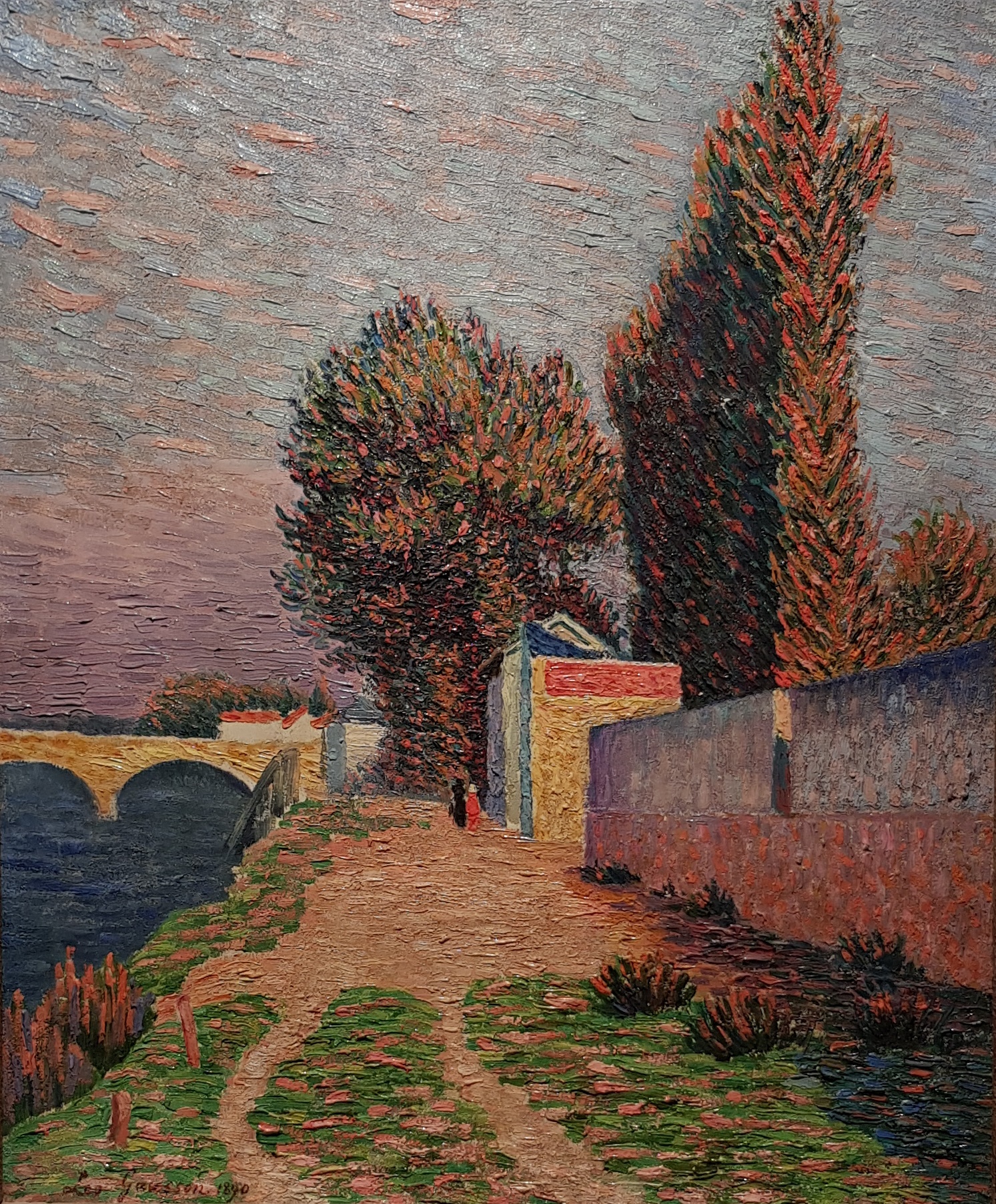 Bord de Marne et pont de pierre à Lagny (1890) Léo Gausson tablo - Dekolata