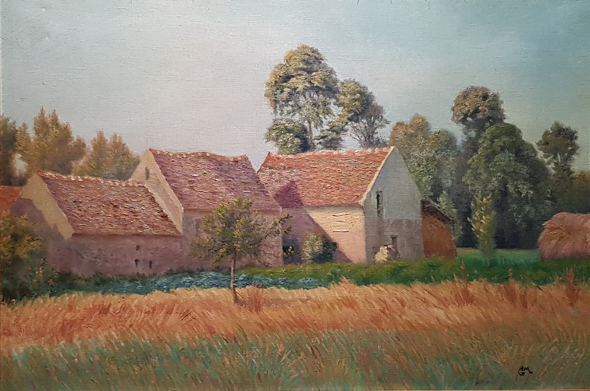 Ferme et champs de blé à Gouvernes (1910) – Léo Gausson Tablo