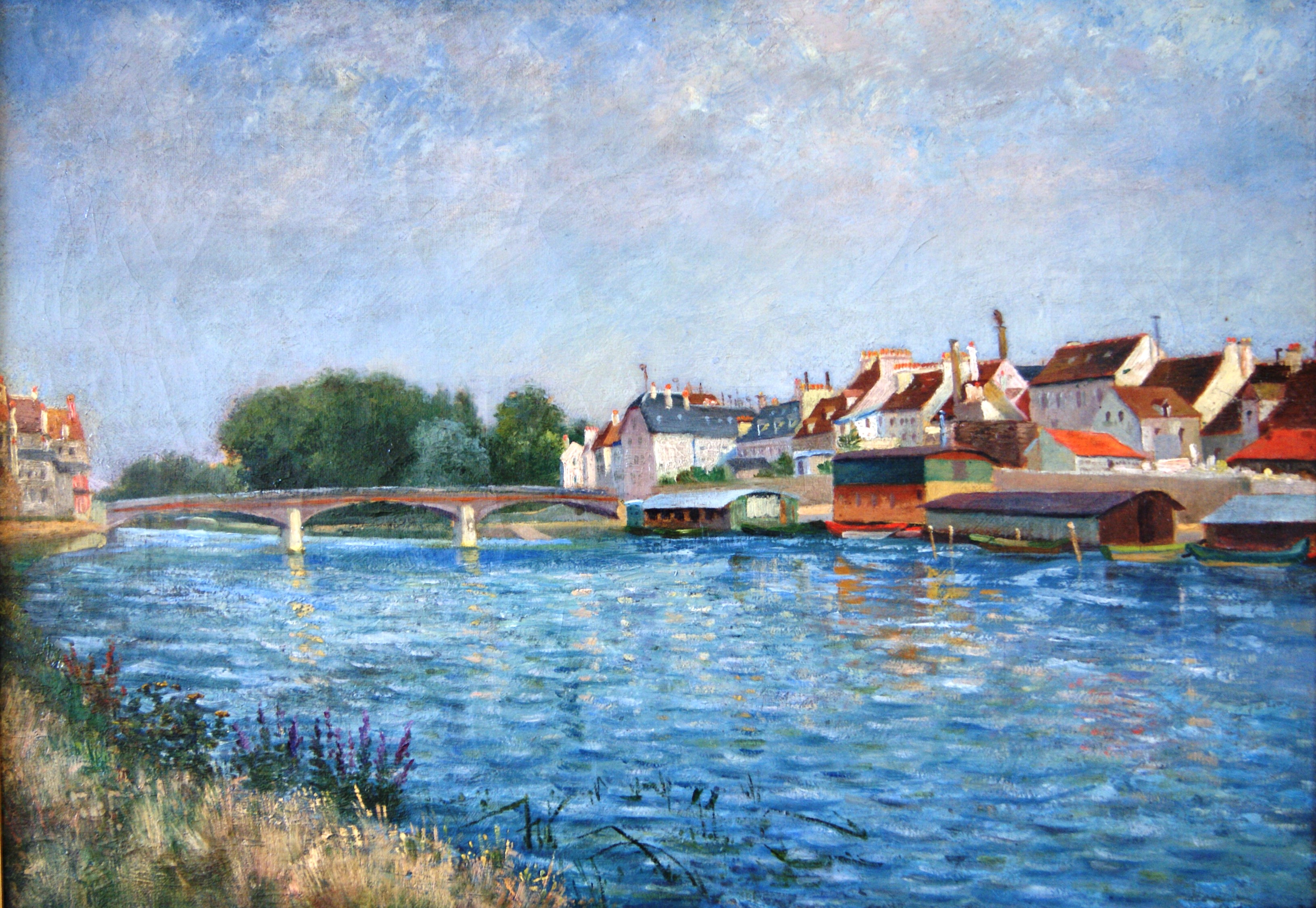 La Marne et les bateaux lavoirs à Lagny (1885) Léo Gausson tablo - Dekolata