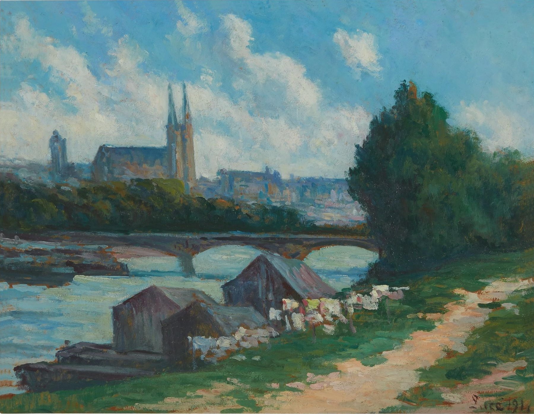 Angers, the Banks of the Loire (1910) Maximilien Luce tablo - Dekolata