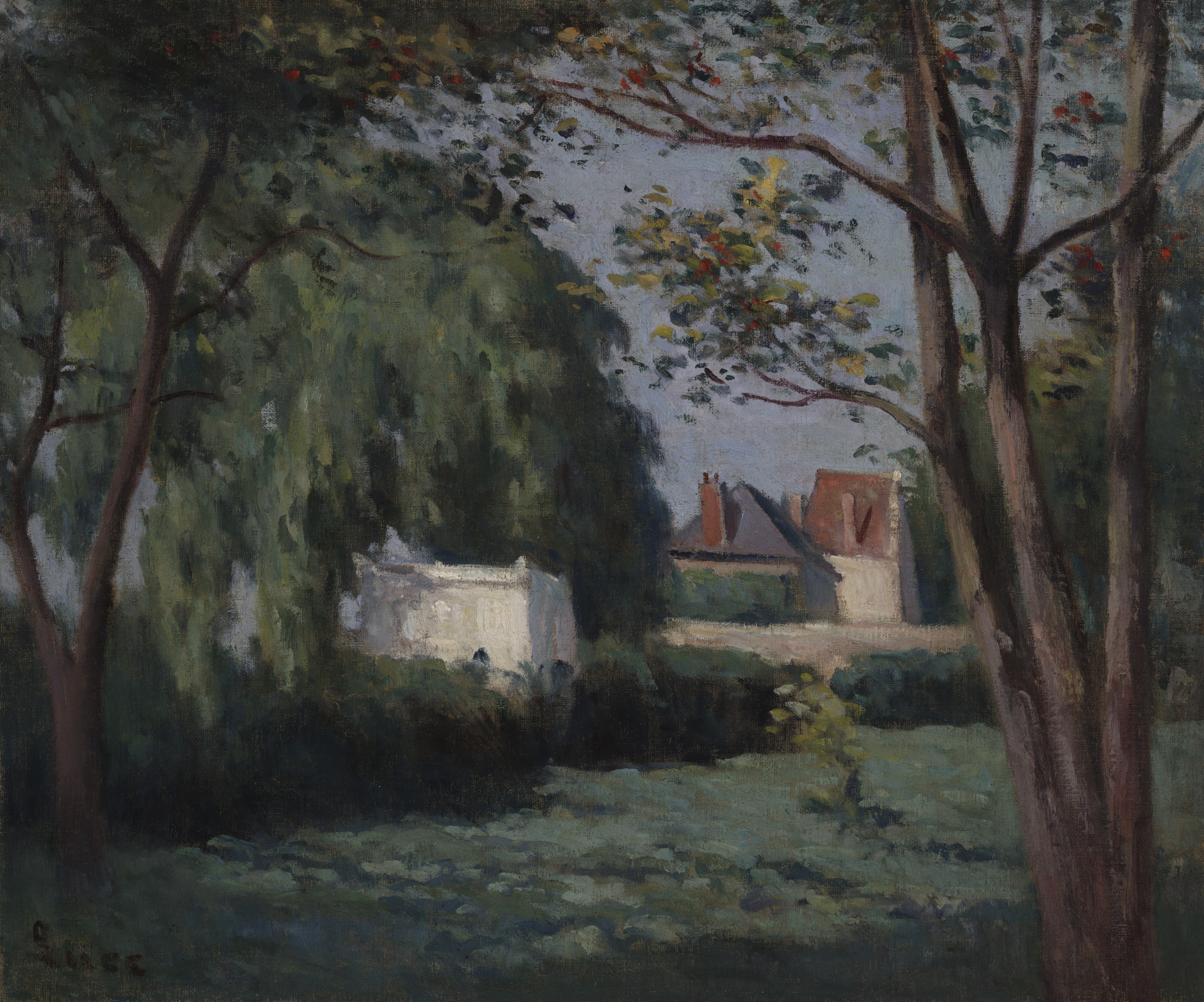 Country Scene with Three Houses and Trees (1900) Maximilien Luce tablo - Dekolata