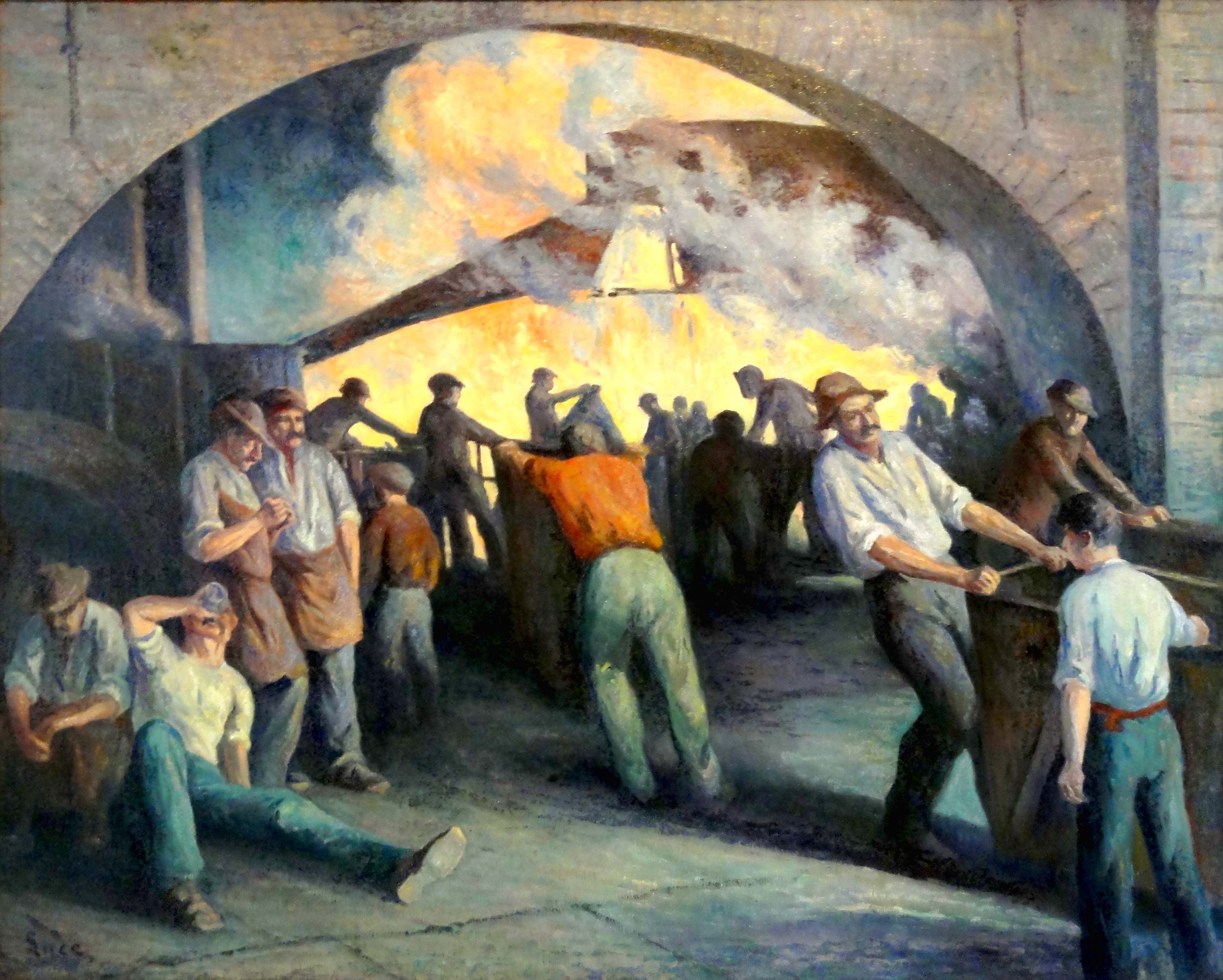 Foundry In Charleroi, La Coulée (1896) Maximilien Luce tablo - Dekolata
