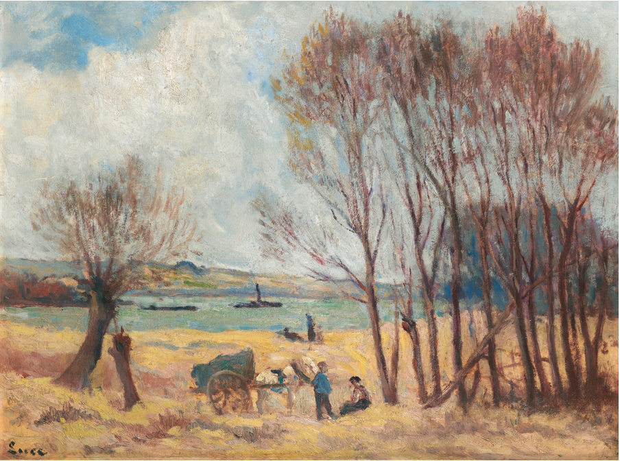 Peasants Near The Seine, Surroundings Of Rolleboise (1930) Maximilien Luce tablo - Dekolata