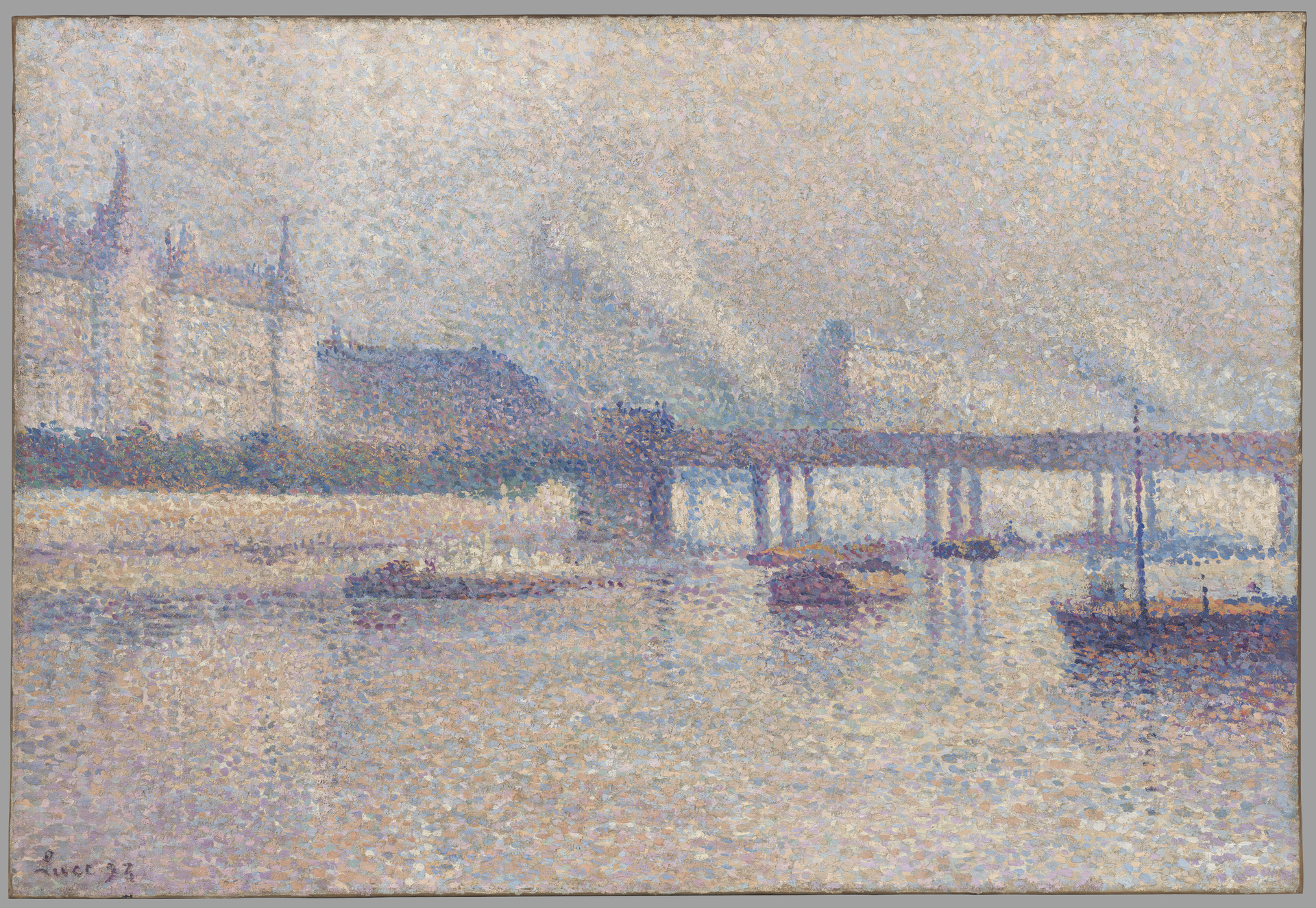 The Banks of the Seine River in Paris (1893) Maximilien Luce tablo - Dekolata