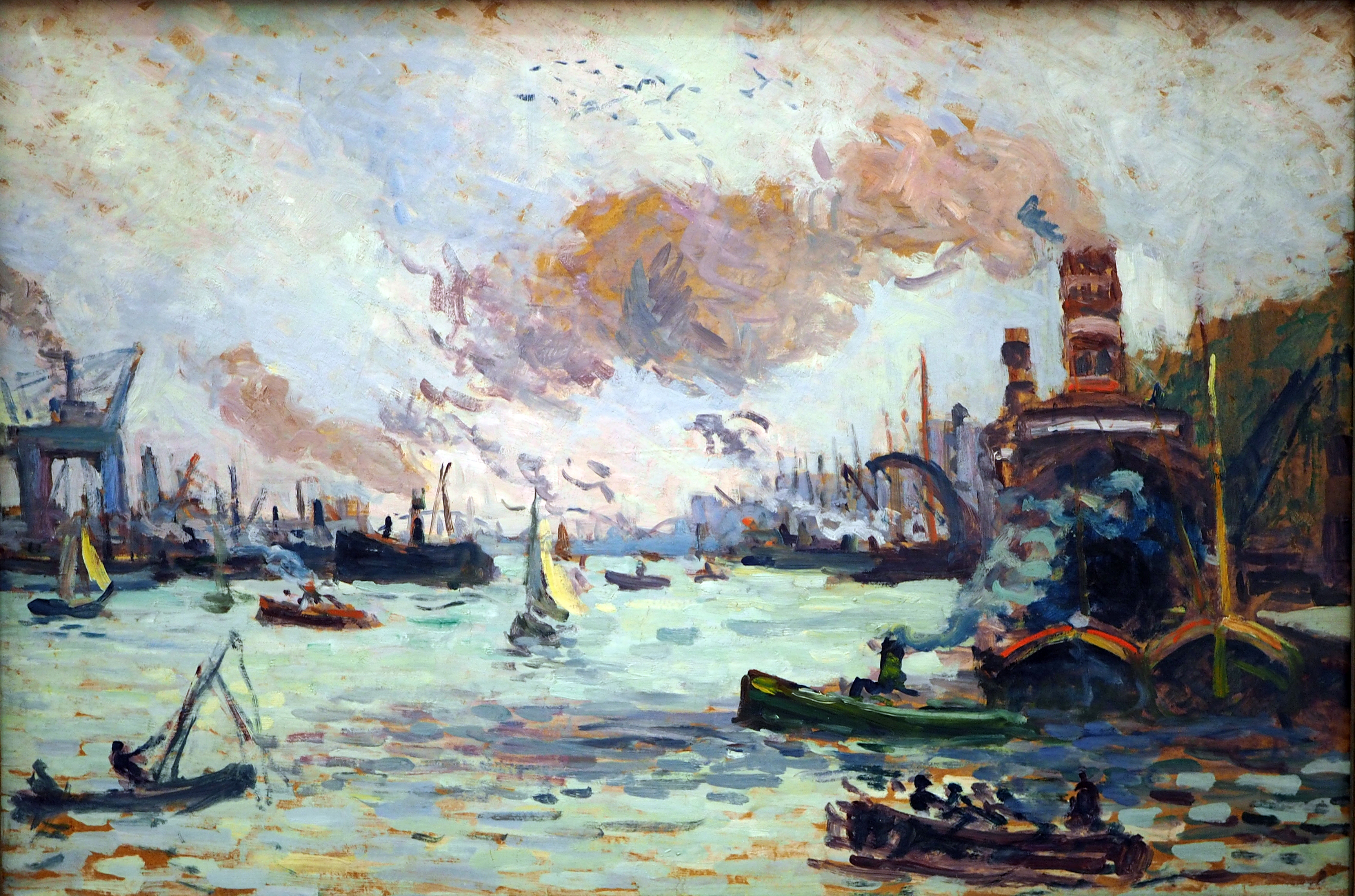 The port of Rotterdam (1908) – Maximilien Luce Tablo