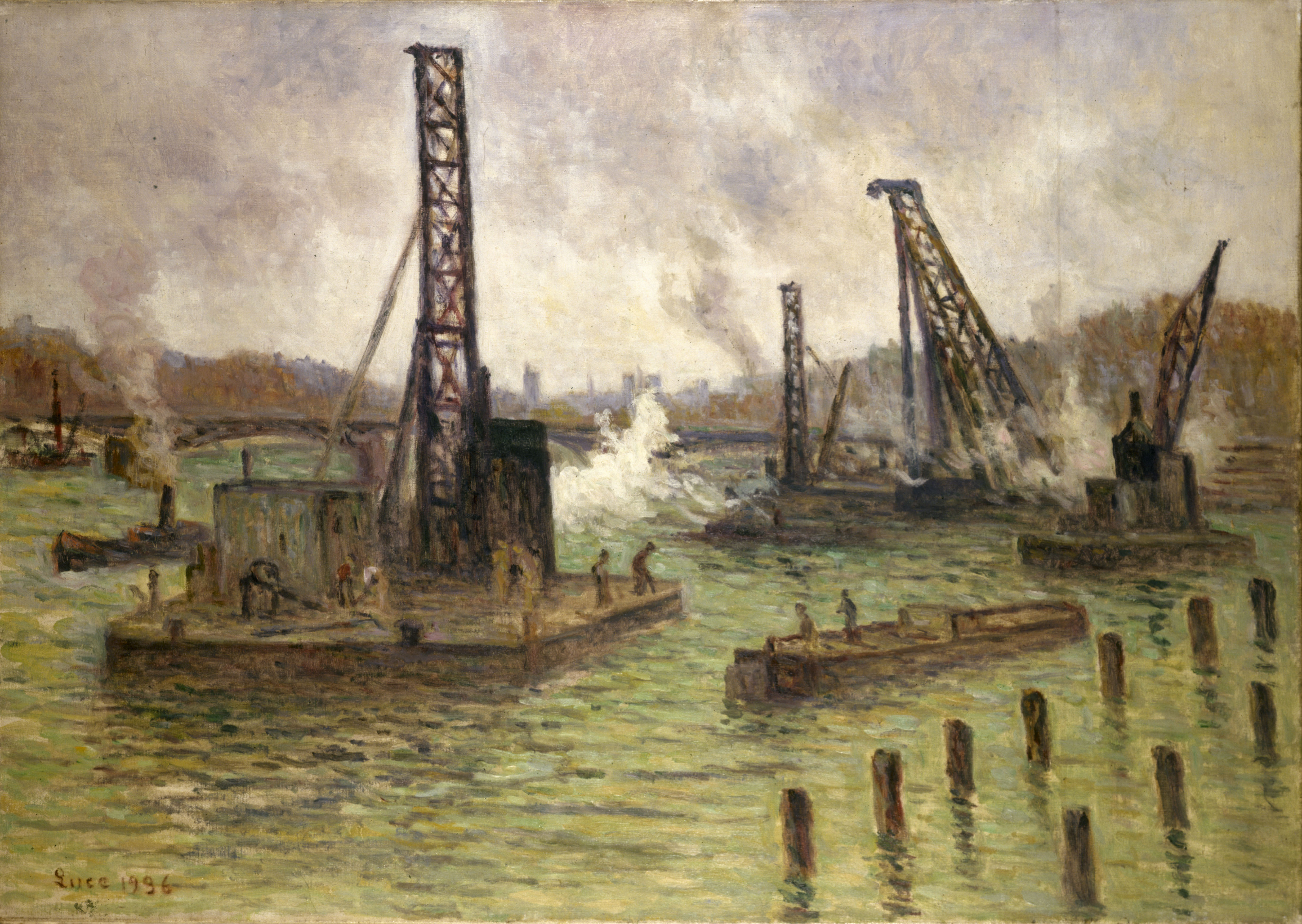 Travaux Sur La Seine, Au Pont Des Saints Pères Maximilien Luce tablo - Dekolata
