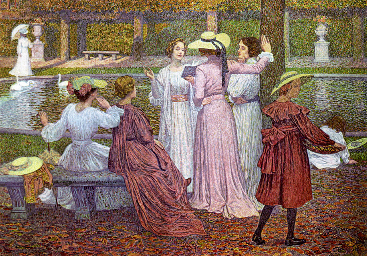 A Reading in the Garden (1902) – Théo van Rysselberghe Tablo
