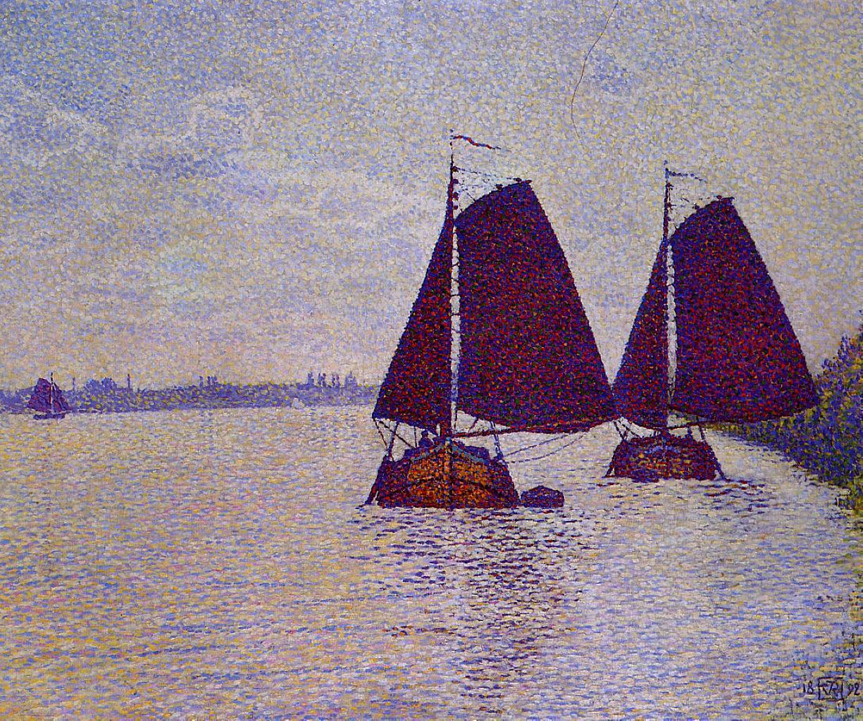 Barges on the River Scheldt (1892) Théo van Rysselberghe tablo - Dekolata