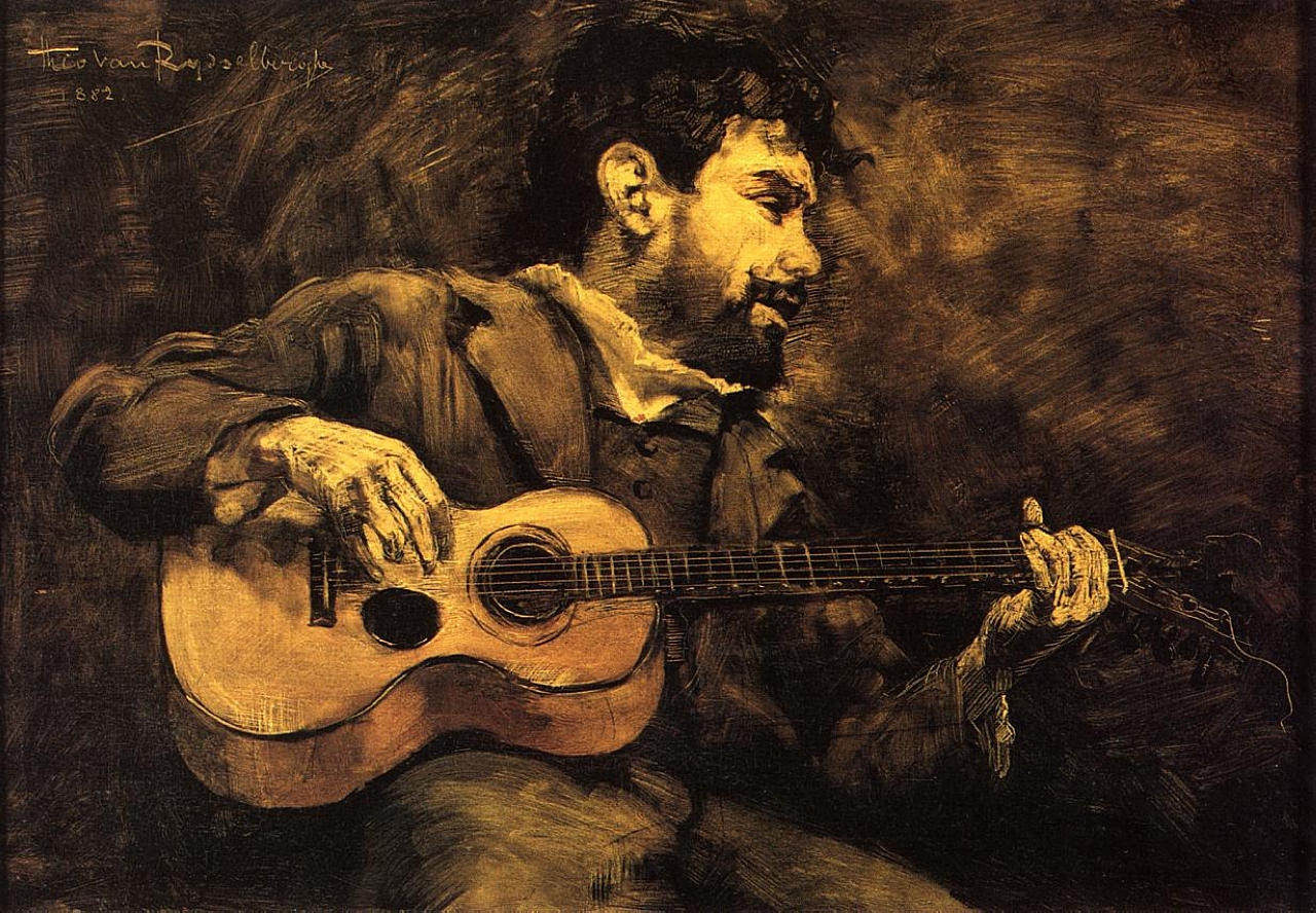 Dario de Regoyos Playing the Guitar (1882) – Théo van Rysselberghe Tablo