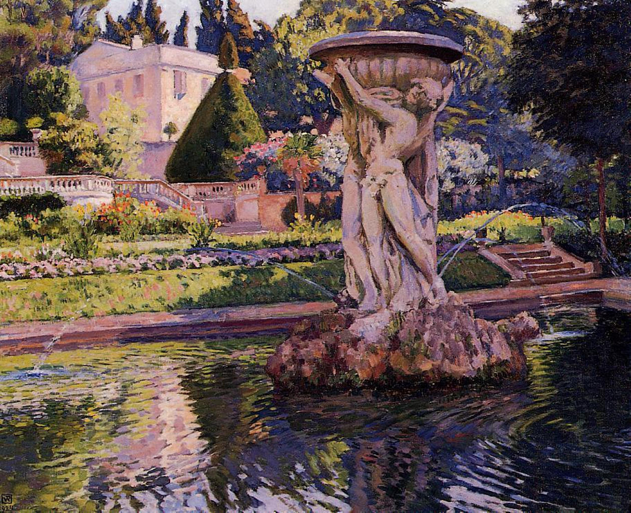 Garden with Villa and Fountain (1924) Théo van Rysselberghe tablo - Dekolata