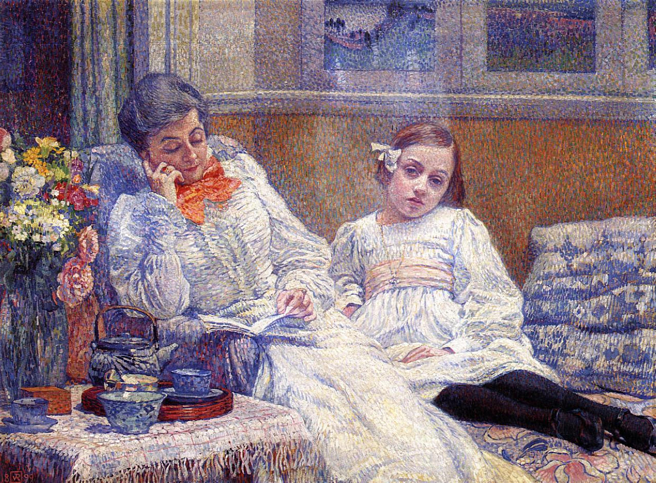 Madame Theo van Rysselberghe and Her Daughter (1899) Théo van Rysselberghe tablo - Dekolata