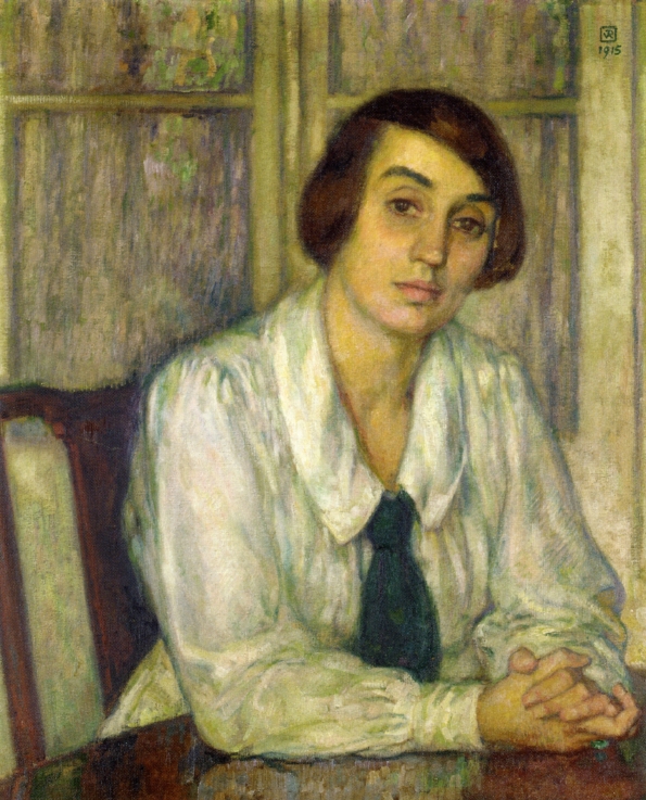Portrait of Elizabeth van Rysselberghe, Seated with Her Hands on the Table (1915) Théo van Rysselberghe tablo - Dekolata