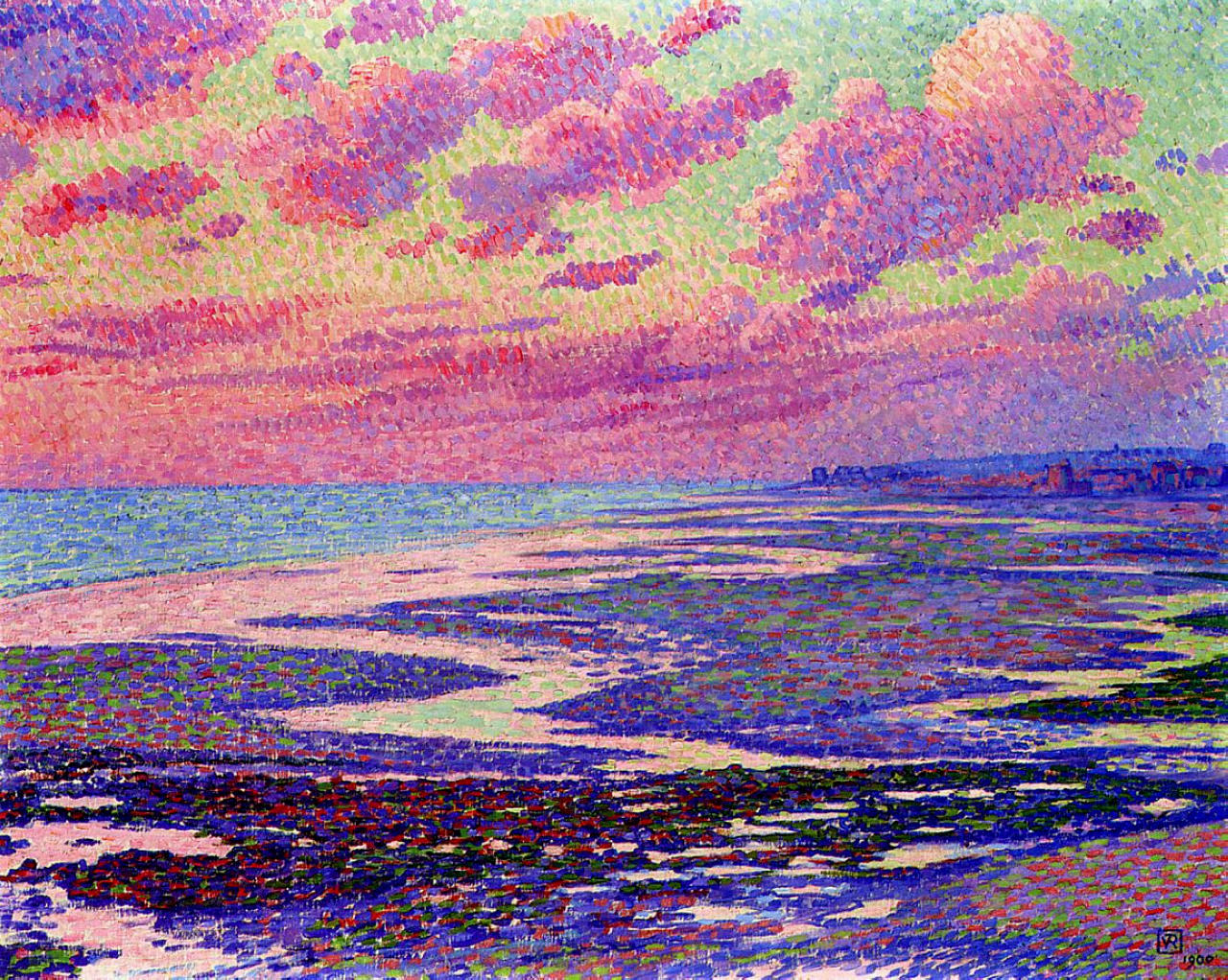The Beach at Ambleteuse at Low Tide (1900) Théo van Rysselberghe tablo - Dekolata