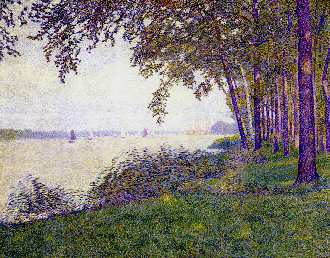 The Schelde Upstream from Antwerp After Fog (1892) – Théo van Rysselberghe Tablo