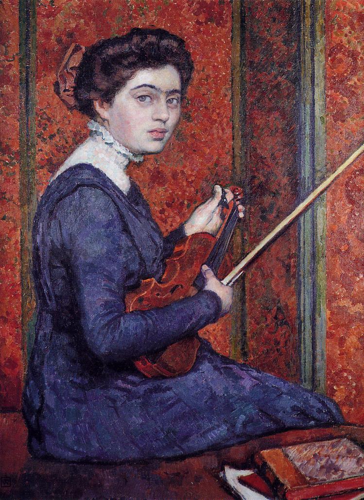 Woman with Violin (Portrait of Rene Druet) (1910) Théo van Rysselberghe tablo - Dekolata