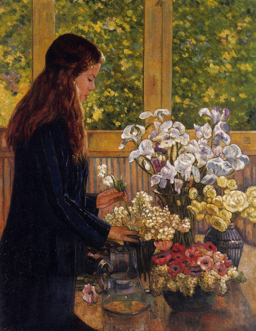 Young Girl with a Vase of Flowers Théo van Rysselberghe tablo - Dekolata