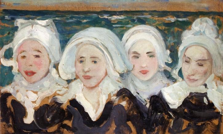 Four Breton Women at the Seashore (1893) Charles Cottet tablo - Dekolata