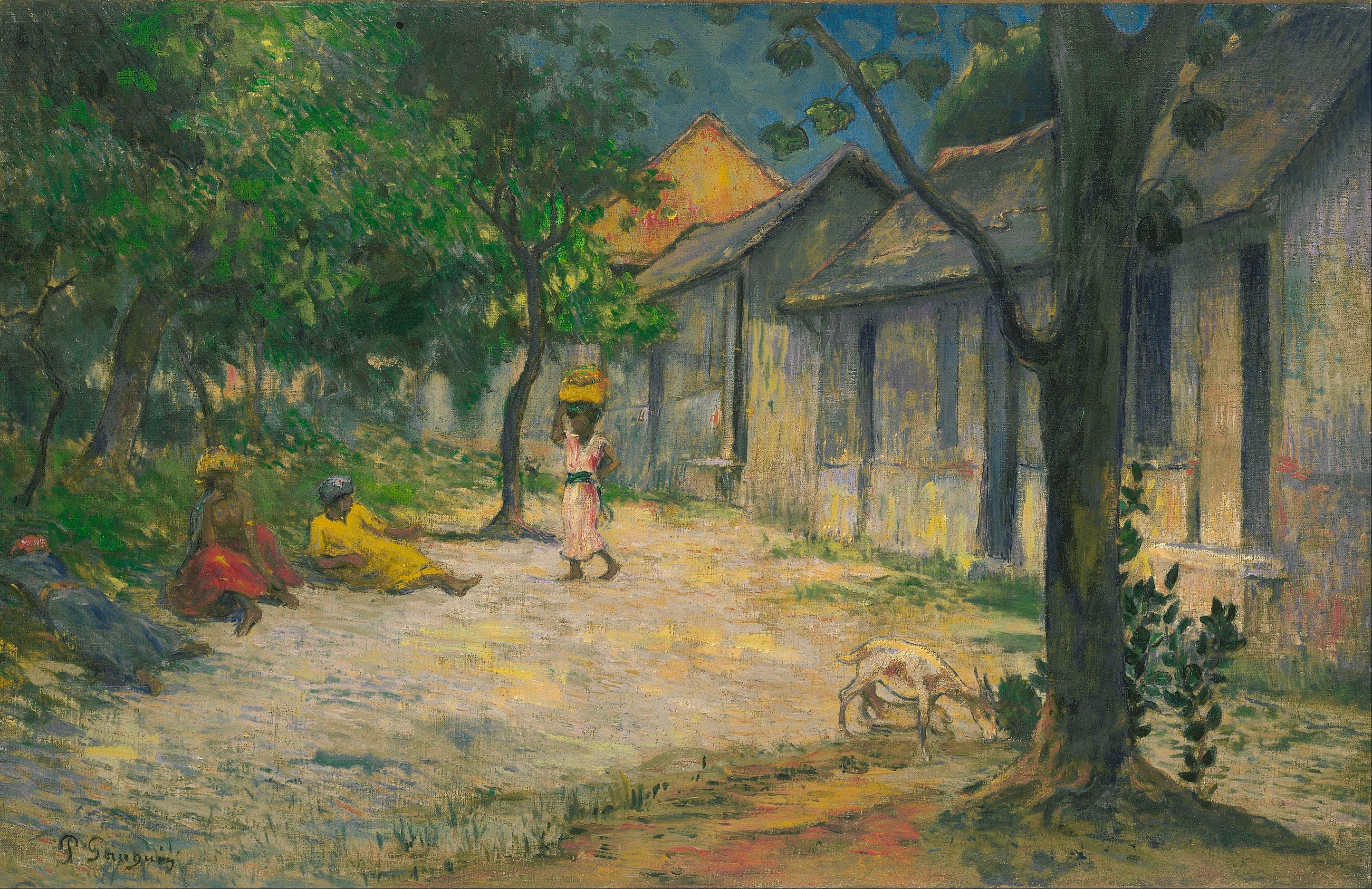 Femmes et Chevre dans le Village (1887) – Charles Laval Tablo