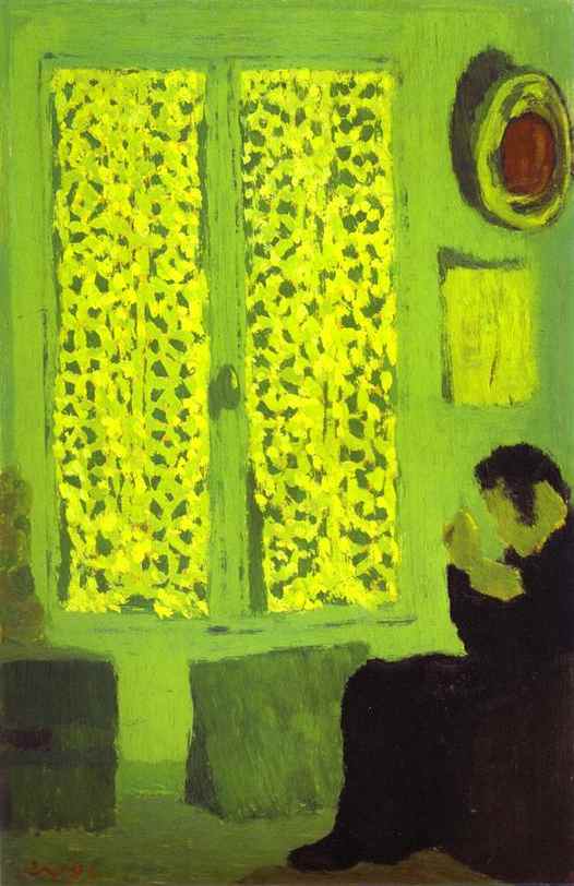 The Green Interior or Figure in front of a Window with Drawn Curtains (1891) Édouard Vuillard tablo - Dekolata