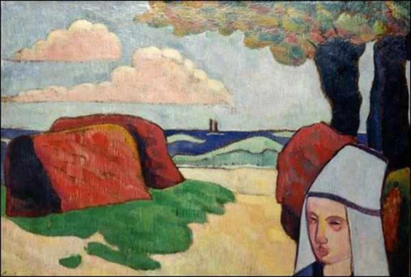 Breton Woman at Haystacks (1890) – Émile Bernard Tablo