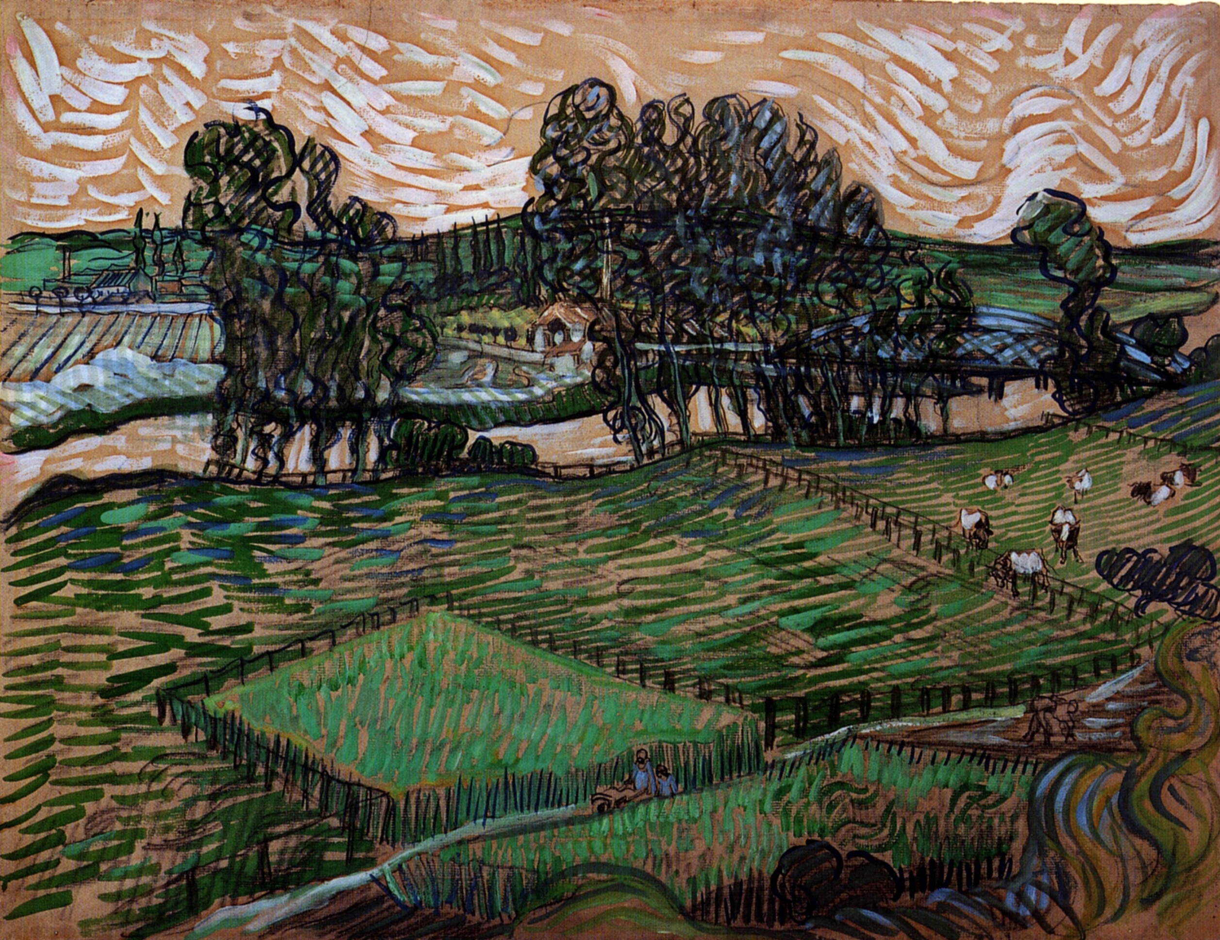 Landscape with Bridge across the Oise (1890) Vincent van Gogh tablo - Dekolata