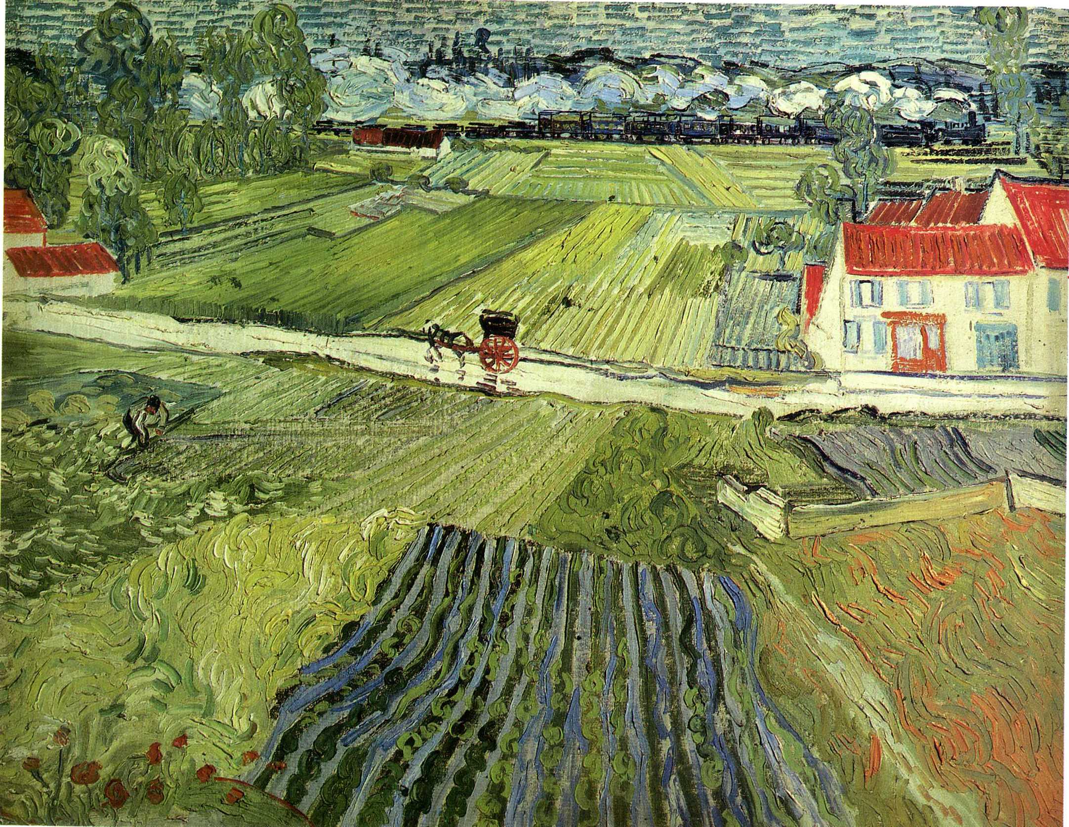 Landscape with Carriage and Train (1890) Vincent van Gogh tablo - Dekolata