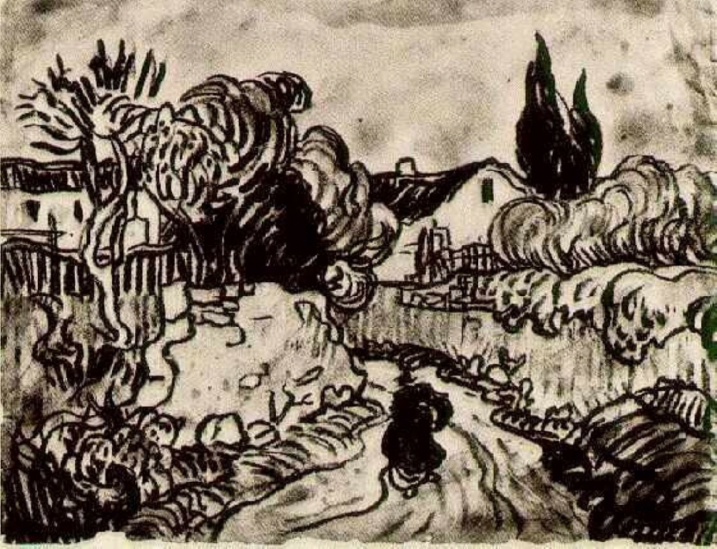 Landscape with Houses among Trees and a Figure (1890) Vincent van Gogh tablo - Dekolata
