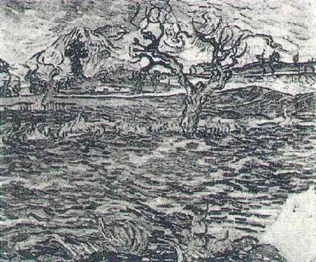 Landscape with Olive Tree and Mountains in the Background (1888) Vincent van Gogh tablo - Dekolata