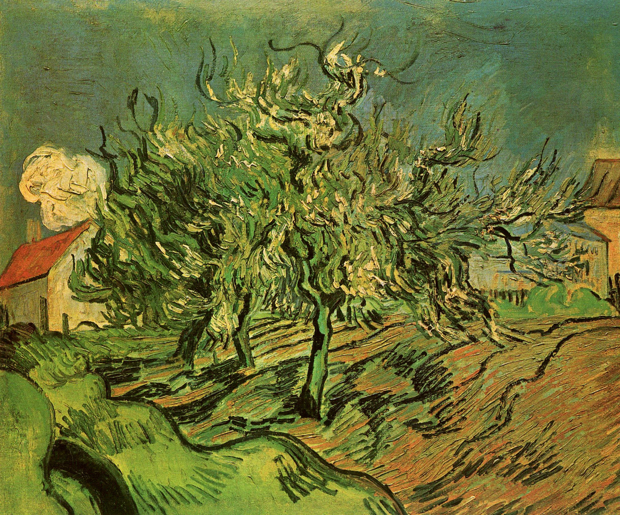 Landscape with Three Trees and a House (1890) Vincent van Gogh tablo - Dekolata