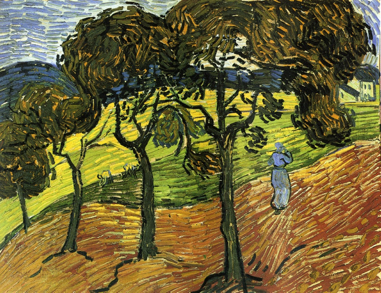 Landscape with Trees and Figures (1889) Vincent van Gogh tablo - Dekolata