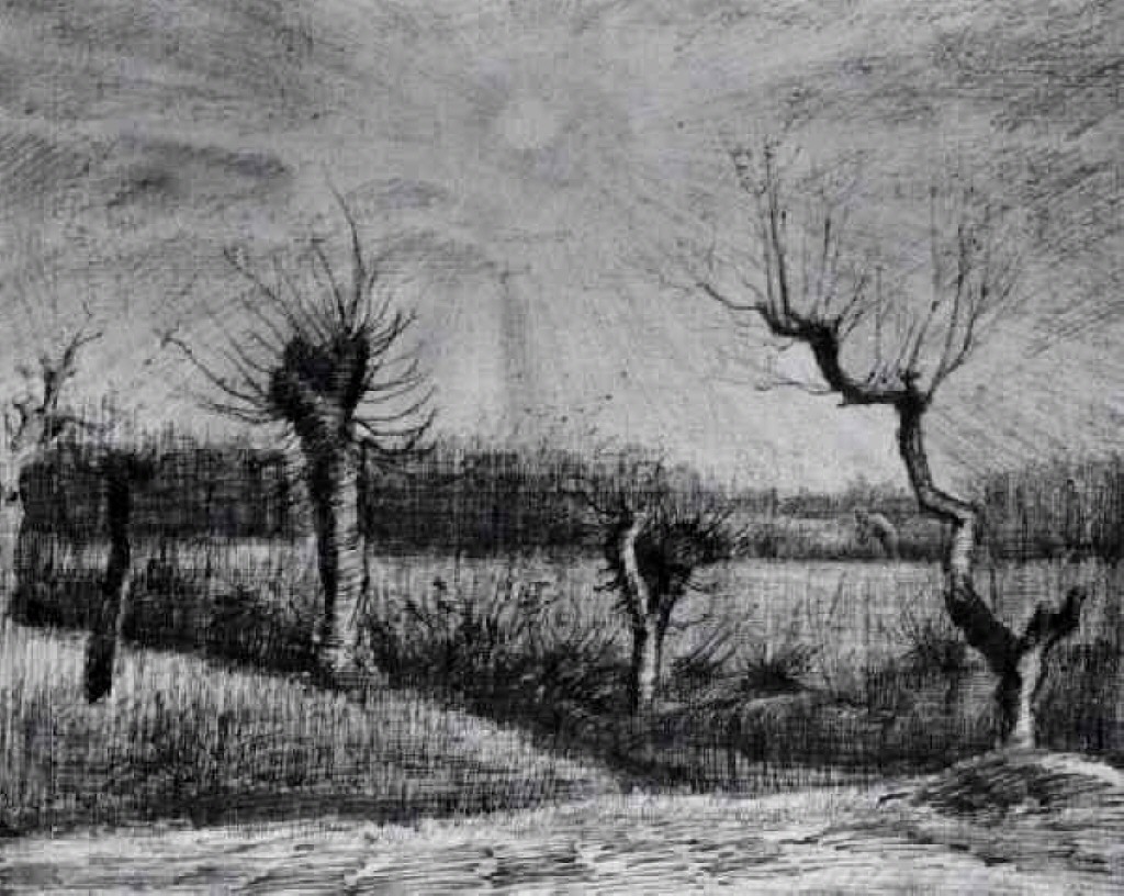 Landscape with Willows and Sun Shining Through the Clouds (1884) Vincent van Gogh tablo - Dekolata