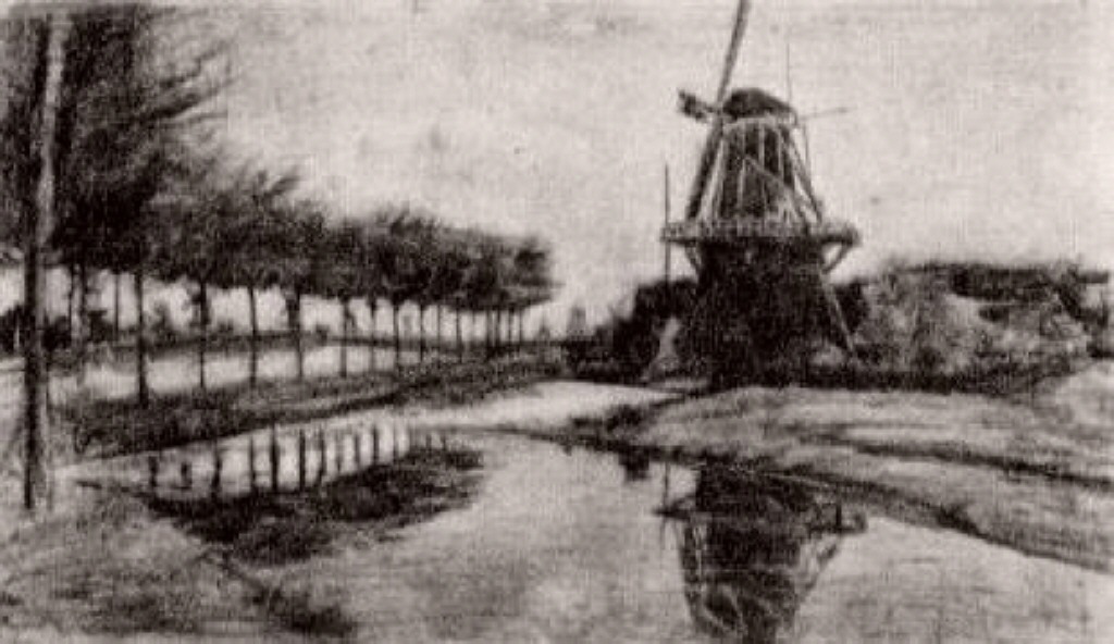 Landscape with Windmill (1881) Vincent van Gogh tablo - Dekolata