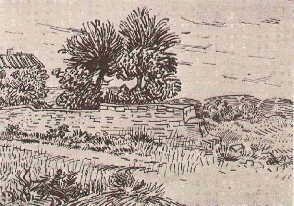 Landscape with the Wall of a Farm (1888) Vincent van Gogh tablo - Dekolata