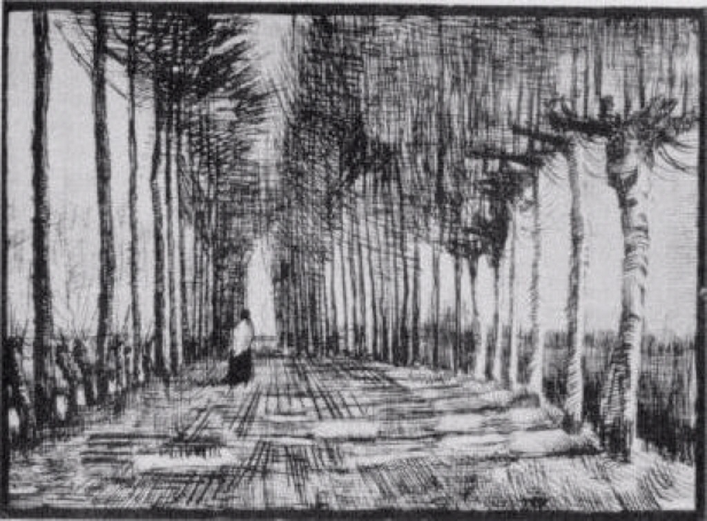 Lane with Trees and One Figure (1884) Vincent van Gogh tablo - Dekolata