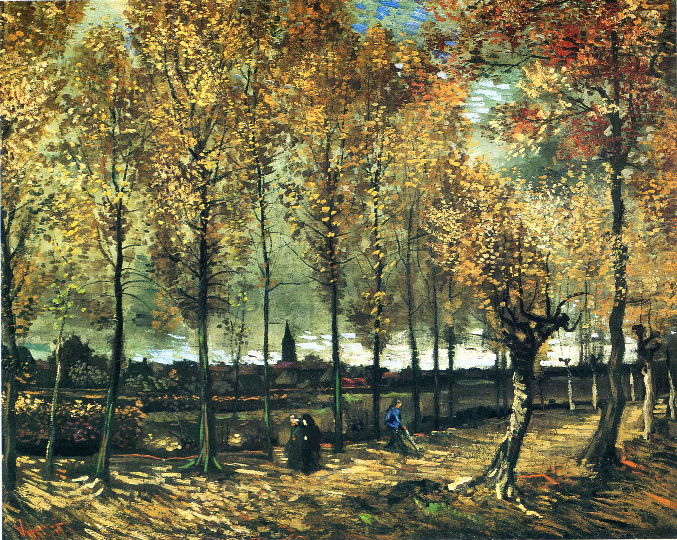 Lane with poplars near Nuenen (1885) Vincent van Gogh tablo - Dekolata