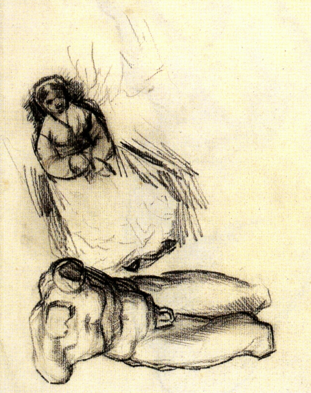 Male Torso and Study for Portrait of a Woman with Flowers (1887) Vincent van Gogh tablo - Dekolata