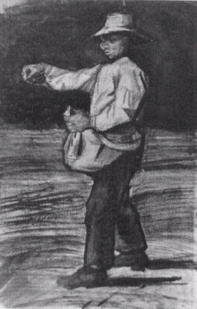 Man Feeding Chickens or Sowing (1883) Vincent van Gogh tablo - Dekolata