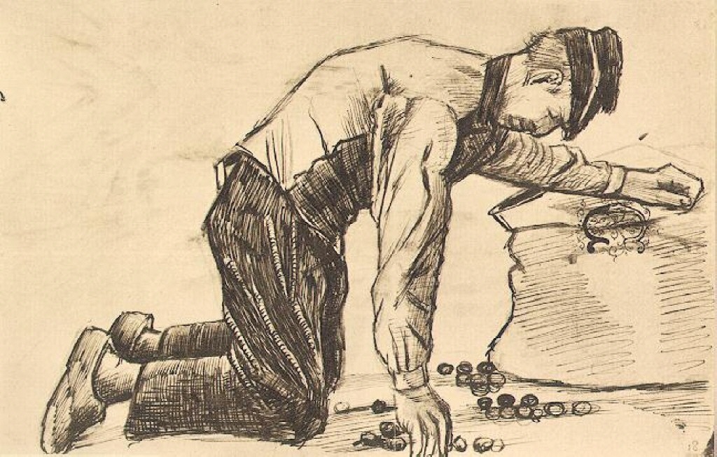 Man Putting Potatoes in a Sack (1881) Vincent van Gogh tablo - Dekolata